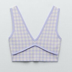 Zara Lavender Checkered Crop Top